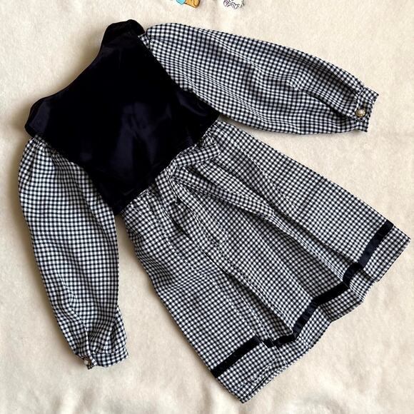 Vintage 90s MiMi Fashion Vest & Dress Set Girls Size 4T Black White Gingham Bow - Picture 2 of 7